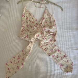 Zara Cream and Pink Floral Blouse